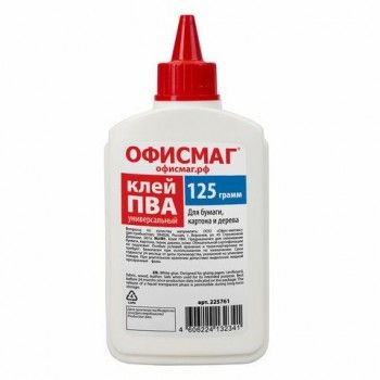 Клей ПВА ОФИСМАГ 5 шт. (бумага, картон, дерево), 125 г, РОССИЯ, 225761