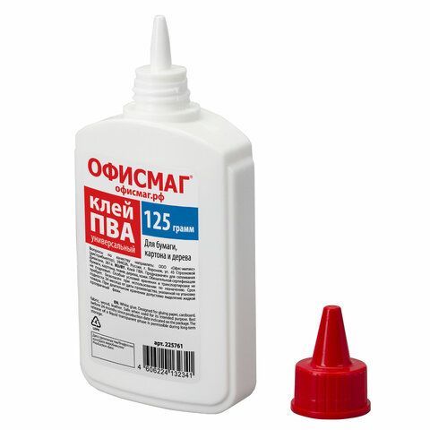 Клей ПВА ОФИСМАГ 5 шт. (бумага, картон, дерево), 125 г, РОССИЯ, 225761