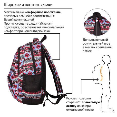 Рюкзак BRAUBERG CANVAS универсальный, 2 отделения, &quot;Фигуры&quot;, канвас, 47х32х14 см, 226353