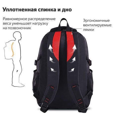 Рюкзак BRAUBERG TITANIUM универсальный, 3 отделения, черный, красные вставки, 45х28х18 см, 226376