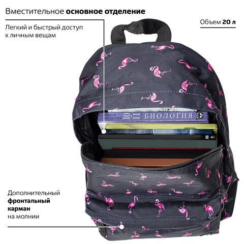 Рюкзак BRAUBERG СИТИ-ФОРМАТ универсальный, &quot;Flamingo&quot;, синий, 41х32х14 см, 226404