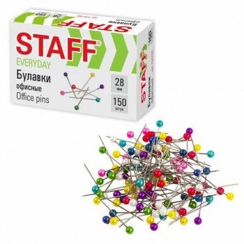 Булавки универсальные STAFF 2 шт. "EVERYDAY", 28 мм, 150 штук, в картонной коробке, 226760