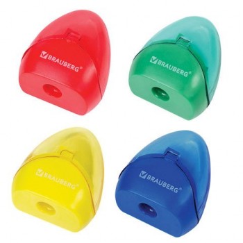 Точилка BRAUBERG 3 шт. BELL с контейнером, пластиковая, конусообразная, цвет корпуса ассорти, 226937