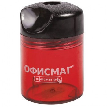 Точилка ОФИСМАГ 2 шт. с контейнером, пластиковая, цилиндрическая, красная, 226940