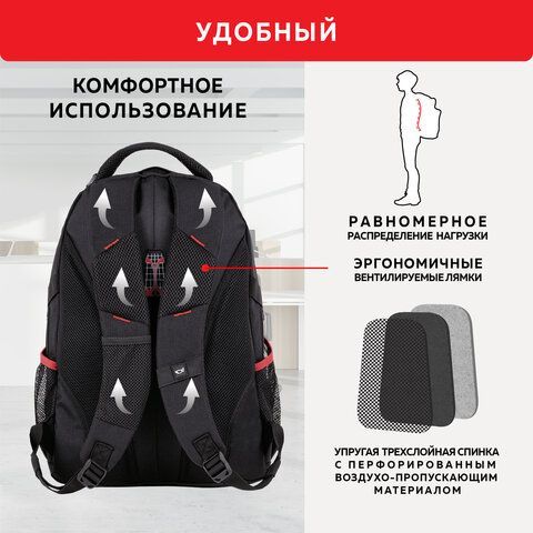 Рюкзак GERMANIUM &quot;S-06&quot; универсальный, уплотненная спинка, облегченный, черный, 46х32х15 см, 226953