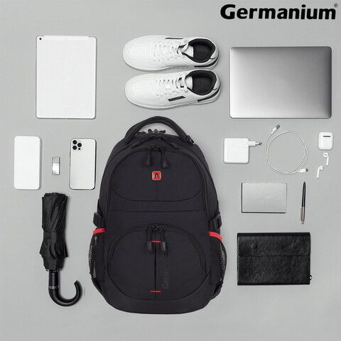 Рюкзак GERMANIUM &quot;S-06&quot; универсальный, уплотненная спинка, облегченный, черный, 46х32х15 см, 226953