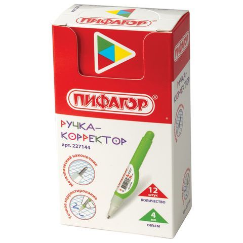 Ручка-корректор ПИФАГОР 12 шт., 4 мл, металлический наконечник, 227144