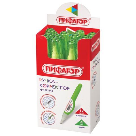 Ручка-корректор ПИФАГОР 12 шт., 4 мл, металлический наконечник, 227144