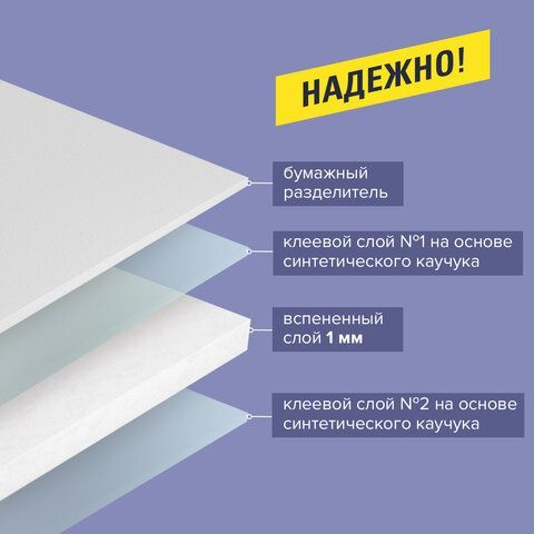 Клейкая двухсторонняя лента 12 мм х 5 м, НА ВСПЕНЕННОЙ ОСНОВЕ, 1 мм, прочная, BRAUBERG 3 шт., 227269