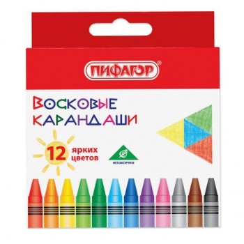 Восковые мелки ПИФАГОР 6 шт. "СОЛНЫШКО", НАБОР 12 цветов, 227279