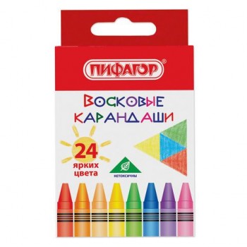 Восковые мелки ПИФАГОР 3 шт. "СОЛНЫШКО", НАБОР 24 цвета, 227281