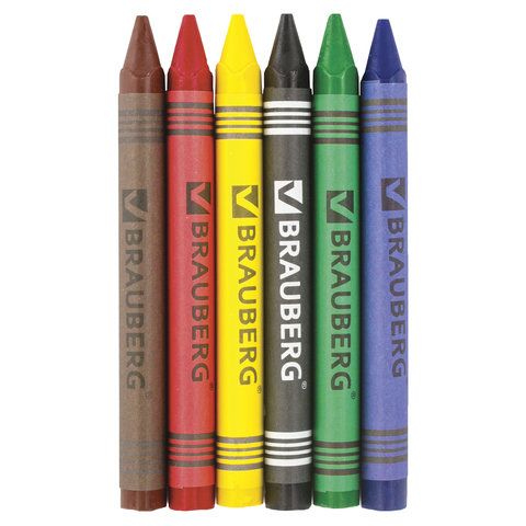 Восковые мелки BRAUBERG 8 шт. &quot;АКАДЕМИЯ&quot;, НАБОР 6 цветов, 227282