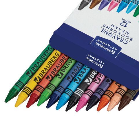 Восковые мелки BRAUBERG 6 шт. &quot;АКАДЕМИЯ&quot;, НАБОР 12 цветов, 227283