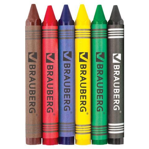 Восковые мелки трехгранные утолщенные BRAUBERG 6 шт. &quot;АКАДЕМИЯ&quot;, НАБОР 6 цветов, 227286