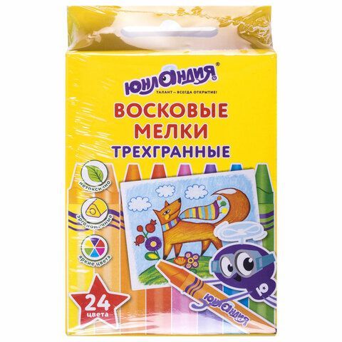 Восковые мелки трехгранные ЮНЛАНДИЯ &quot;ЮНЛАНДИК И МУДРЫЙ ЛИС&quot;, НАБОР 24 цвета, 227291