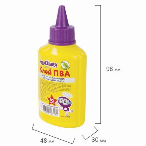 Клей ПВА ЮНЛАНДИЯ 6 шт. (бумага, картон, дерево), 85 г, 227381