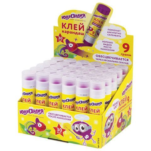 Клей-карандаш цветной ЮНЛАНДИЯ 5 шт. &quot;ЮНЛАНДИК И ХАМЕЛЕОН&quot;, 9 г, обесцвечивающийся после высыхания, 227613