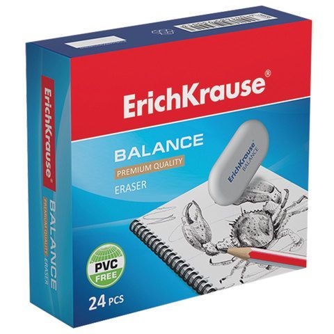 Ластик ERICH KRAUSE 24 шт. &quot;Balance&quot;, 40x28x12 мм, белый, овальный, 34638