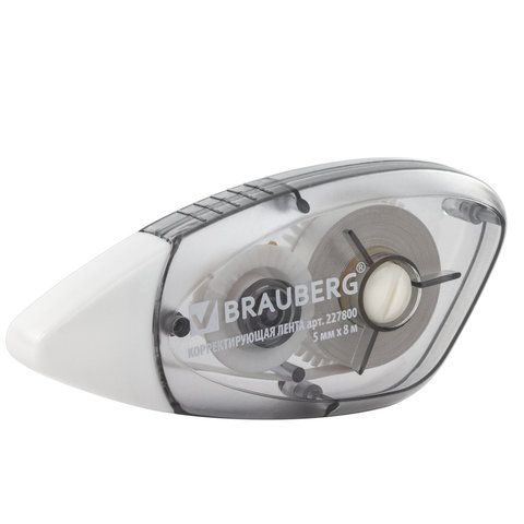 Корректирующая лента BRAUBERG BLACK&amp;WHITE, 5 мм х 8 м, корпус черный тонированный, механизм перемотки, блистер, 227800