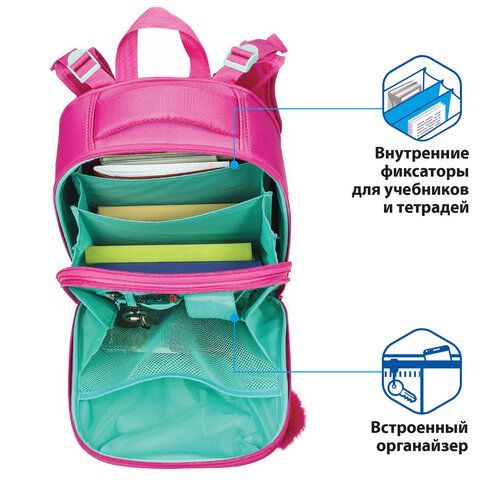 Ранец BRAUBERG PREMIUM, 2 отделения, с брелоком, для девочек, &quot;Весенняя мята&quot;, 38х29х18 см, 227817
