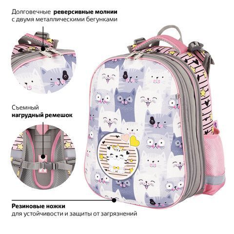 Ранец ЮНЛАНДИЯ EXTRA, с дополнительным объемом, &quot;Gray kittens&quot;, 38x29x18 см, 227843