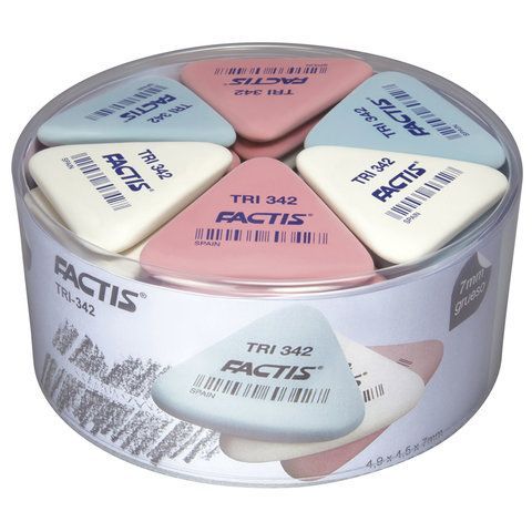 Ластик FACTIS 42 шт. TRI 342 (Испания), 49х45х6 мм, ассорти, треугольный, мягкий, PNFTRI342