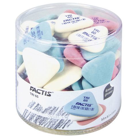 Ластик FACTIS 65 шт. TRI 65 (Испания), 36х33х6 мм, ассорти, треугольный, PNFTRI65