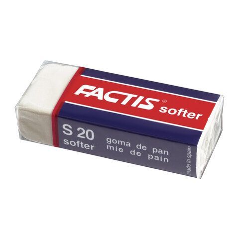 Ластик FACTIS 5 шт. Softer S 20 (Испания), 56х24х14 мм, белый, прямоугольный, картонный держатель, CMFS20