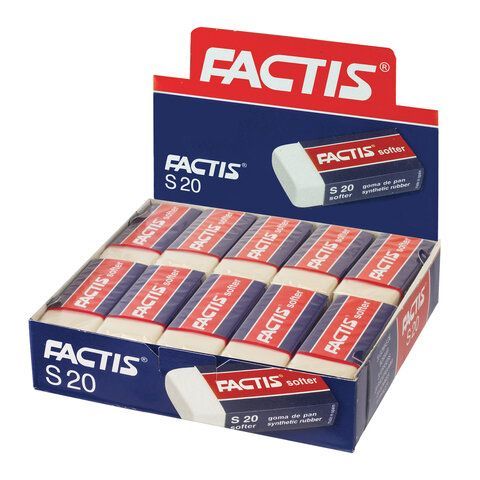 Ластик FACTIS 5 шт. Softer S 20 (Испания), 56х24х14 мм, белый, прямоугольный, картонный держатель, CMFS20