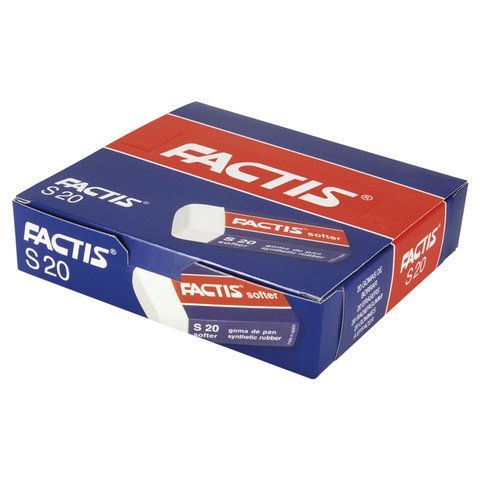 Ластик FACTIS 5 шт. Softer S 20 (Испания), 56х24х14 мм, белый, прямоугольный, картонный держатель, CMFS20