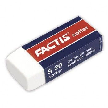 Ластик FACTIS 5 шт. Softer S 20 (Испания), 56х24х14 мм, белый, прямоугольный, картонный держатель, CMFS20