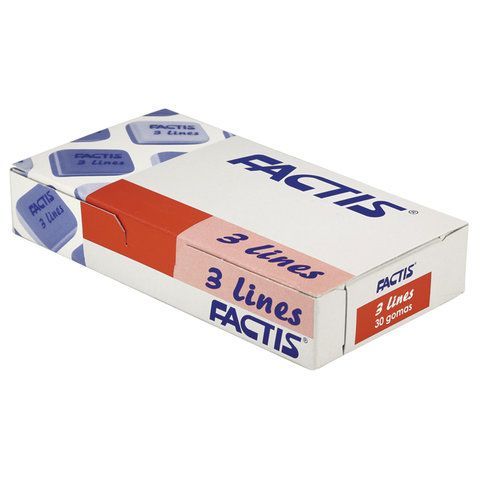 Ластик FACTIS 30 шт. 3 Lines (Испания), 30х24х13 мм, цвет ассорти, прямоугольный, CPF3LINES