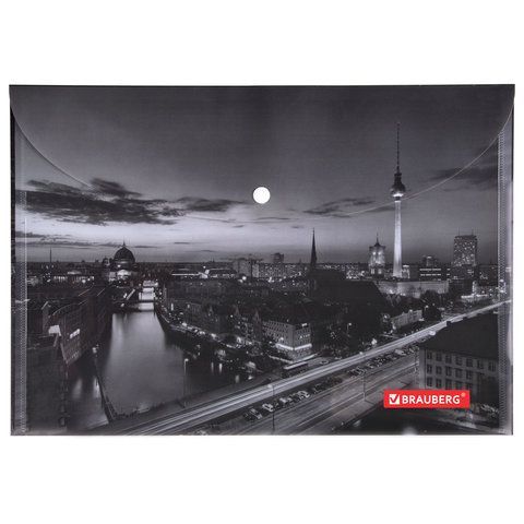 Папка-конверт с кнопкой BRAUBERG &quot;NIGHT CITY&quot;, А4, 160 мкм, цветная печать, 228033