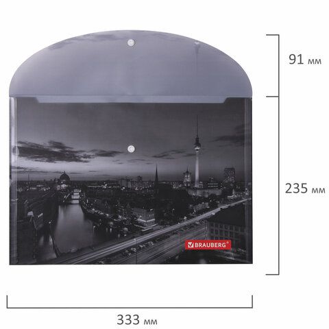Папка-конверт с кнопкой BRAUBERG &quot;NIGHT CITY&quot;, А4, 160 мкм, цветная печать, 228033