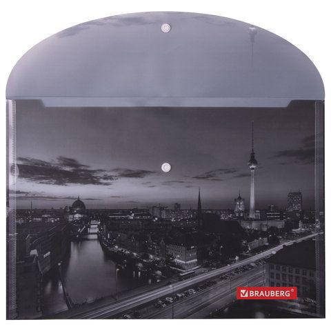 Папка-конверт с кнопкой BRAUBERG &quot;NIGHT CITY&quot;, А4, 160 мкм, цветная печать, 228033