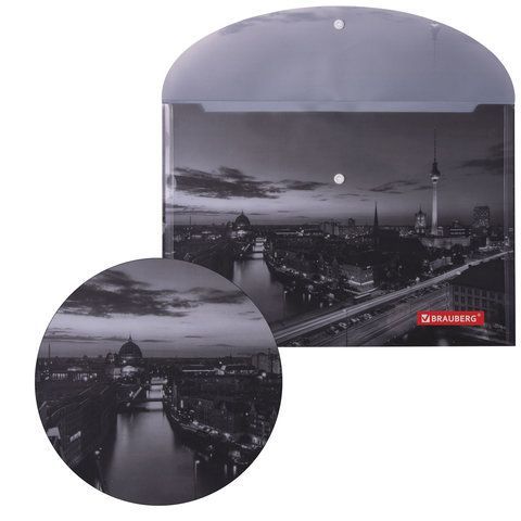 Папка-конверт с кнопкой BRAUBERG &quot;NIGHT CITY&quot;, А4, 160 мкм, цветная печать, 228033