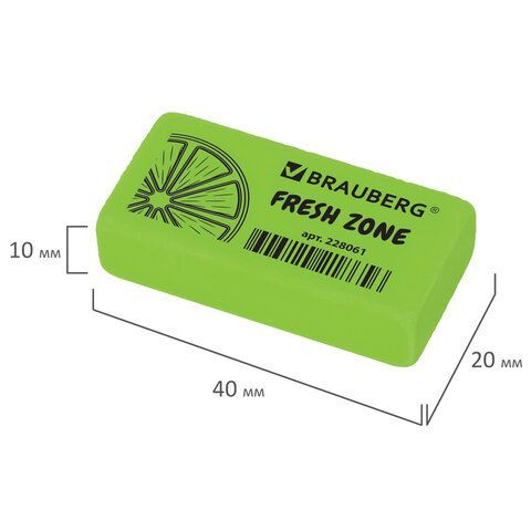 Ластик BRAUBERG 9 шт. &quot;Fresh Zone&quot;, 40х20х10 мм, цвет ассорти, прямоугольный, 228061
