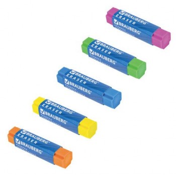 Ластик BRAUBERG 4 шт. "X-Erase", 68х15х15 мм, цвет ассорти, экологичный ПВХ, 228066