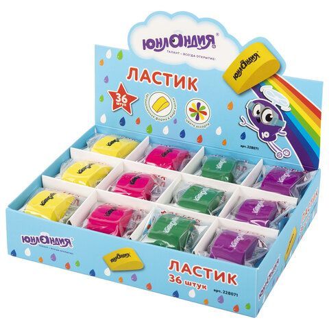 Ластик ЮНЛАНДИЯ 6 шт. &quot;Капля&quot;, 38х22х16 мм, цвет ассорти, 228071