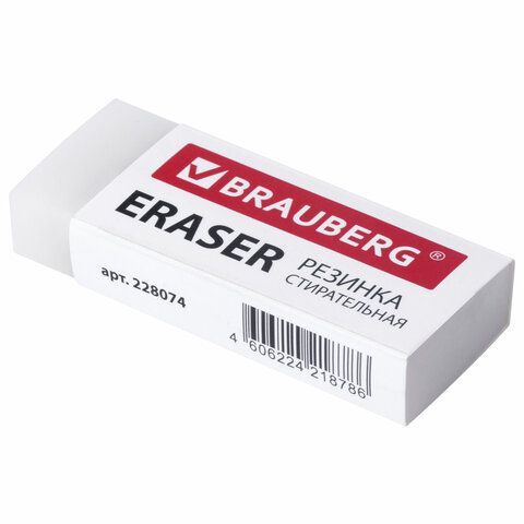 Ластик большой BRAUBERG 4 шт. EXTRA, 60х24х11 мм, белый, прямоугольный, экологичный ПВХ, картонный держатель, 228074