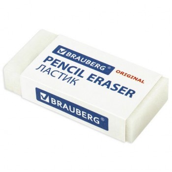 Ластик BRAUBERG 5 шт. "Original", 50х24х10 мм, белый, прямоугольный, экологичный ПВХ, картонный держатель, 228075