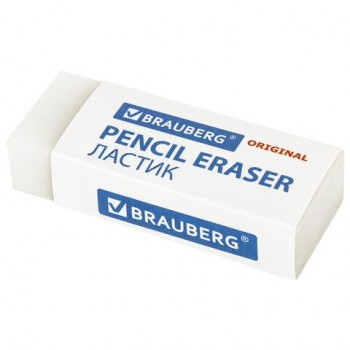 Ластик BRAUBERG 6 шт. "Original", 45х17х10 мм, белый, прямоугольный, экологичный ПВХ, картонный держатель, 228076