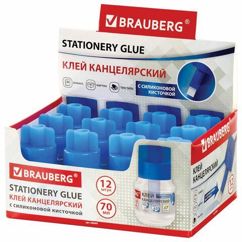 Клей канцелярский BRAUBERG 3 шт., 70 мл, с кисточкой, 228407