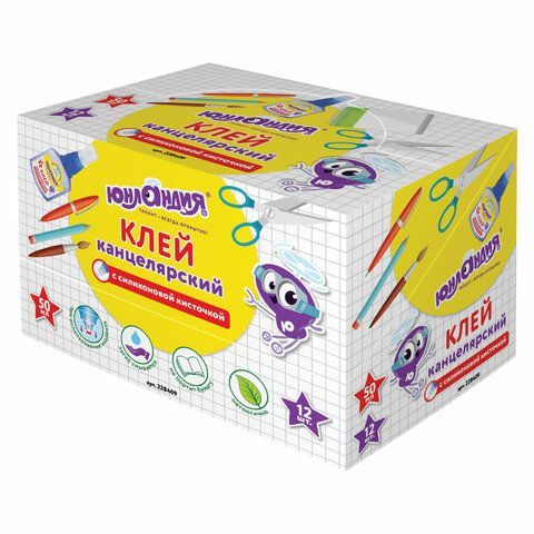 Клей канцелярский ЮНЛАНДИЯ 3 шт., 50 мл, с силиконовой кисточкой, 228409