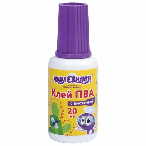 Клей ПВА с кисточкой, 20 г, ЮНЛАНДИЯ 5 шт., 228420
