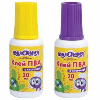 Клей ПВА с кисточкой, 20 г, ЮНЛАНДИЯ 5 шт., 228420
