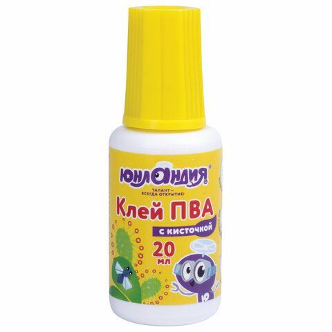 Клей ПВА с кисточкой, 20 г, ЮНЛАНДИЯ 5 шт., 228420