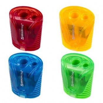 Точилка BRAUBERG 24 шт. "Cell Dual", 2 отверстия для чернографитных карандашей (в том числе утолщенных), с контейнером, корпус ассорти, 228435
