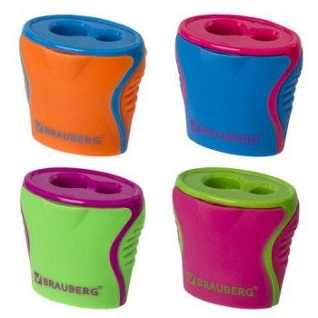 Точилка BRAUBERG 18 шт. "Mix Dual", 2 отверстия для чернографитных карандашей (в том числе утолщенных), с контейнером, корпус ассорти, 228449