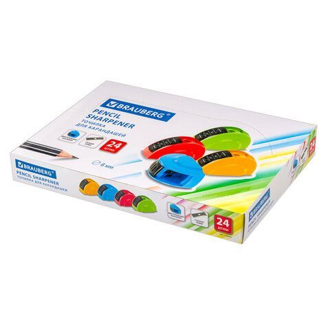 Точилка BRAUBERG 24 шт. &quot;Roll&quot;, с контейнером, пластиковая, корпус ассорти, 228464